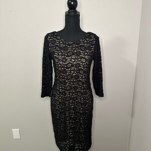 Onyx Black Sheath Dress 3/4 Sleeve Crew Neck